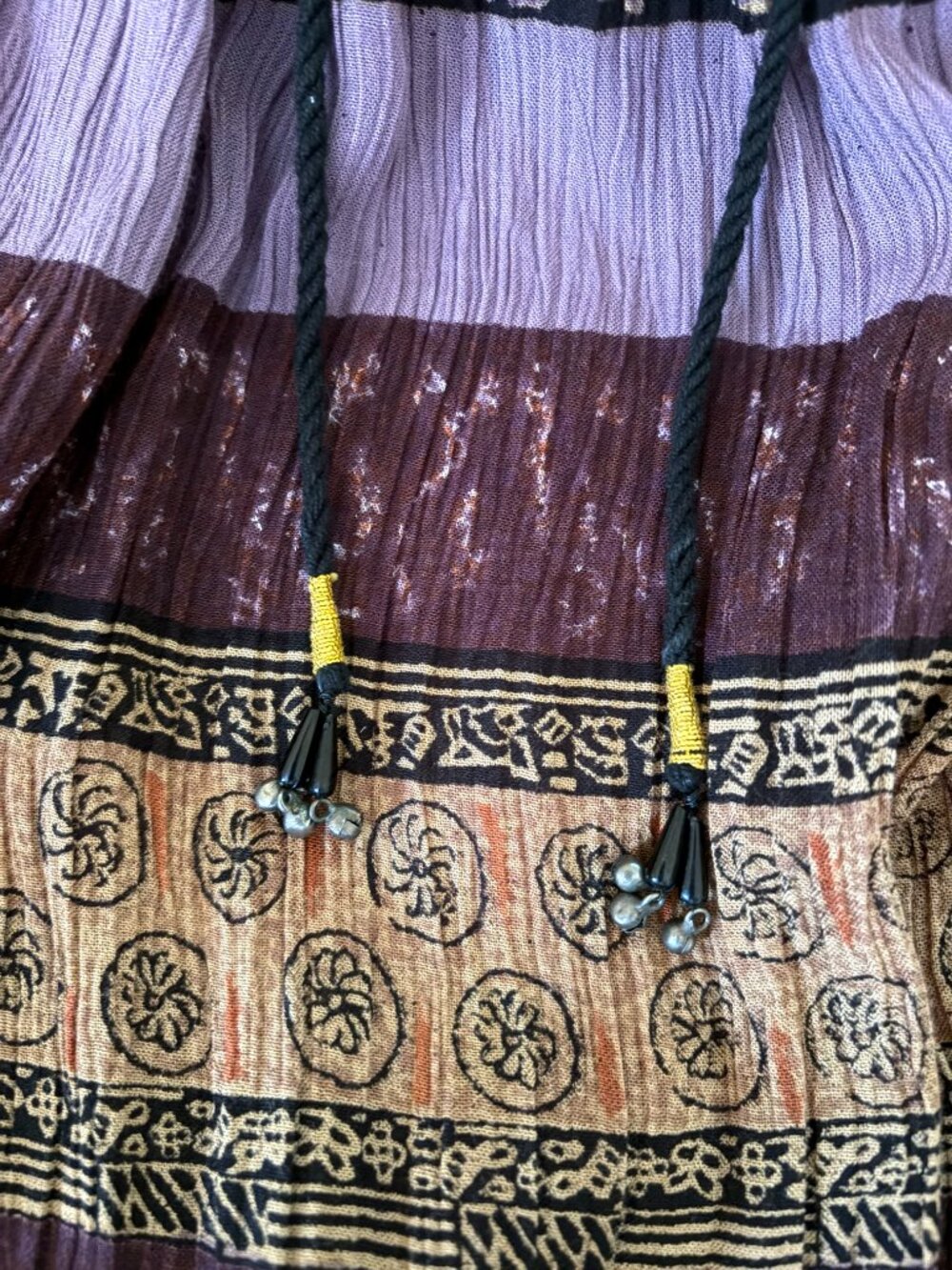 Patterned Maroon, Purple, and Gold Skirt with Bells - Picture 3 of 5